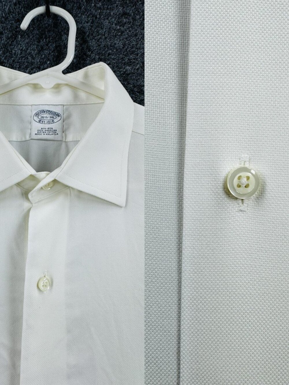 Brooks Brothers Supima 16.5 36 Mens White Non-Iron Long Sleeve Cotton Shirt